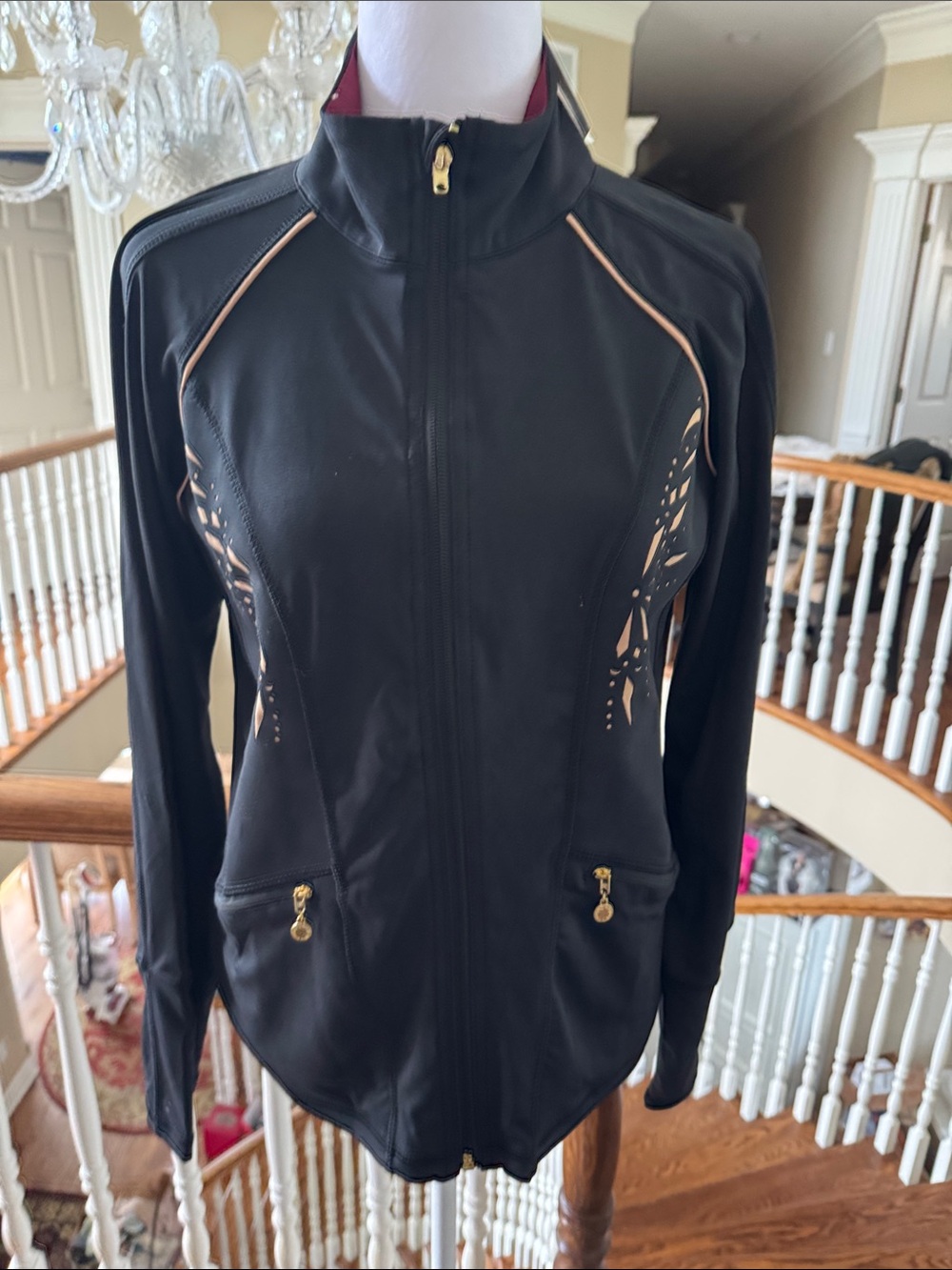 Catherine Malandrino Black Bomber Jacket with Rose Gold Accents. Exceptional!